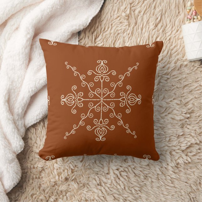 Rust Brown Indian Boho Line Art Symmetry Pattern Kissen (Decke)