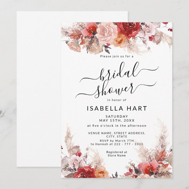 Rust Burnt Orange Boho Terracotta Brautparty Einladung (Vorne/Hinten)