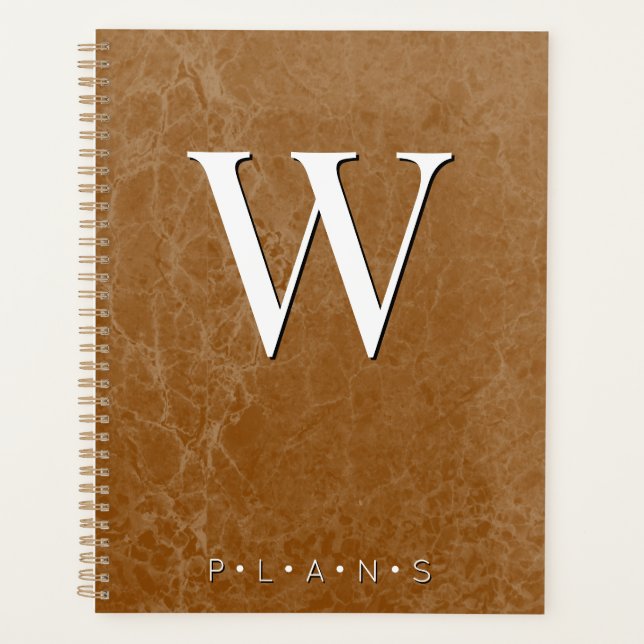 Rust Burnt Orange Modern Marbour Monogram Planer (Vorderseite)