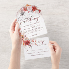 Rust Burnt Orange Terracotta BOHO Wedding RSVP All In One Einladung