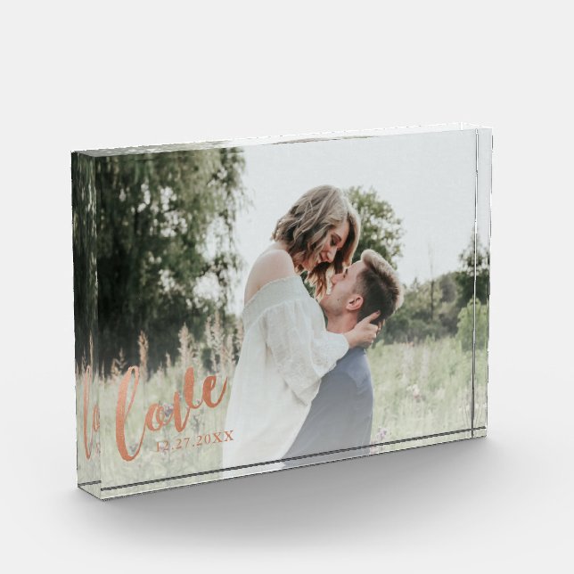 Rust Copper Romantische Liebe Personalisierten Paa Fotoblock (Links)
