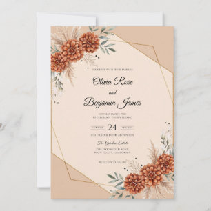 Rust-Dahlie-Pampas-Hochzeit Einladung