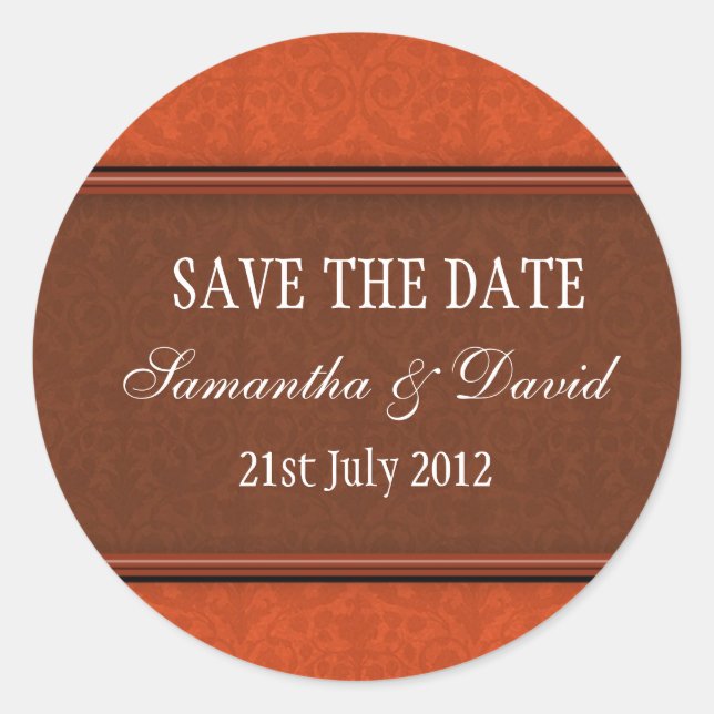 Rust Damask Monogram Wedding Sticker (Vorderseite)