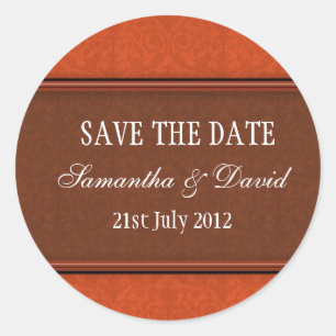 Rust Damask Monogram Wedding Sticker
