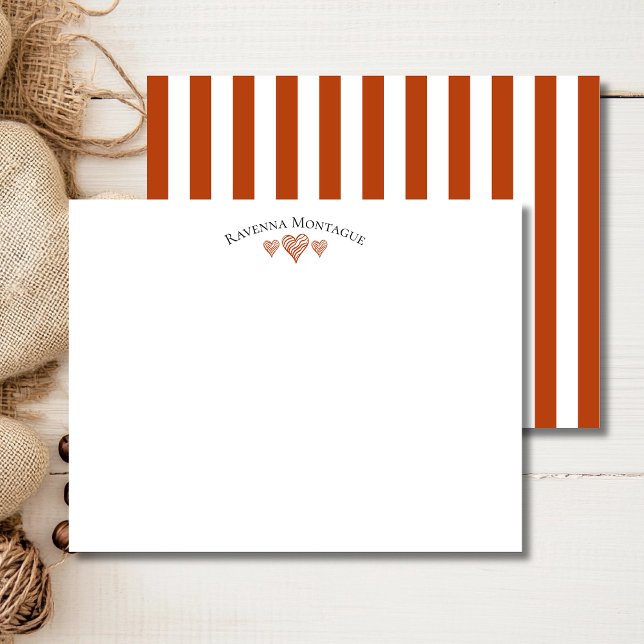 Rust Elegant Wavy Hearts Striped Note Card Mitteilungskarte (Von Creator hochgeladen)