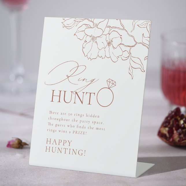 Rust elegantes Blumenring-Brautparty Sockelschild (Rust elegant floral ring hunt bridal shower game pedestal sign)