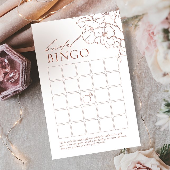 Rust elegantes Brautparty Bingospiel (Rust elegant floral bridal shower bingo game)