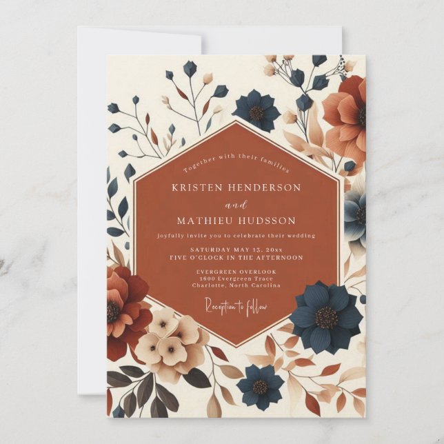Rust Floral Autumn Harvest Wedding Einladung (Vorderseite)