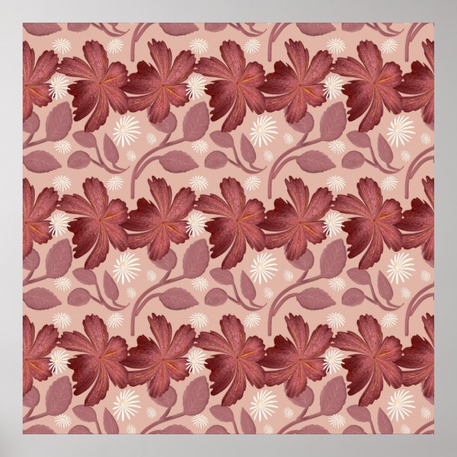 Rust Floral Seamless Pattern Large Flowers Minimal Poster (Vorne)