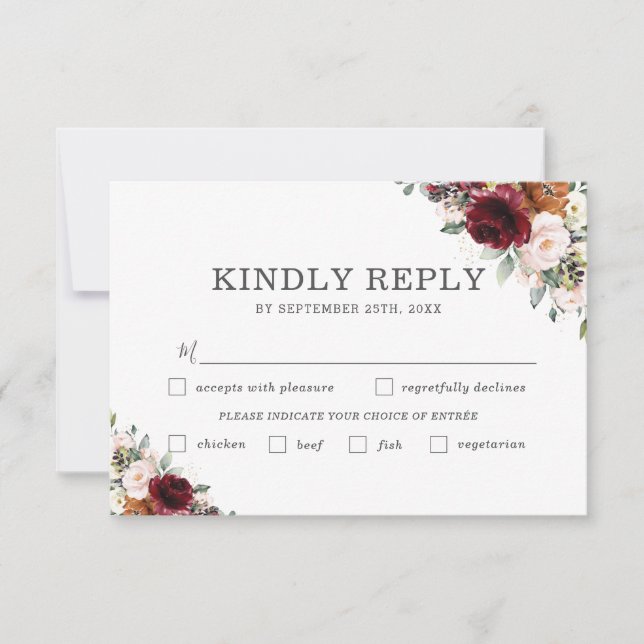 Rust floral Wedding Meal Choice RSVP Card (Vorderseite)