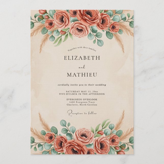 Rust Floral Whimsy Hochzeit Einladung (Vorderseite)