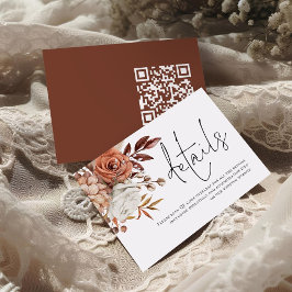 Rust Florals Script QR Code Wedding Details Begleitkarte