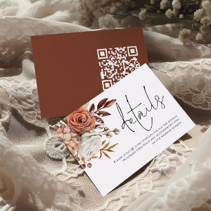 Rust Florals Script QR Code Wedding Details Begleitkarte