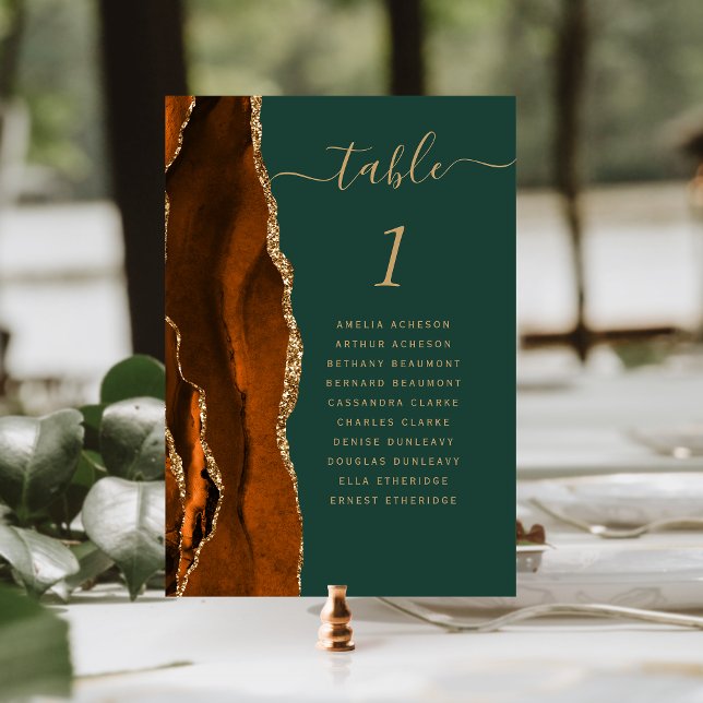 Rust Gold Achat Dunkelgrüne Hochzeit Tischnummer (Von Creator hochgeladen)