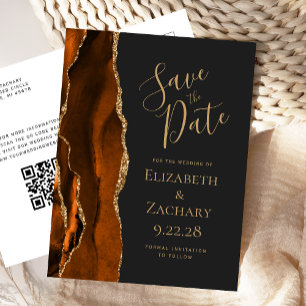 Rust Gold Achat Schiefer Schwarz QR Code Save the  Ankündigungspostkarte