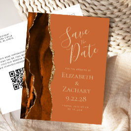Rust Gold Agate Burnt Orange QR Code Save the Date Ankündigungspostkarte