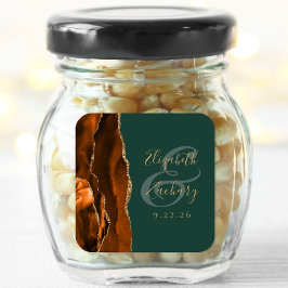 Rust Gold Agate Hunter Green Wedding Quadratischer Aufkleber