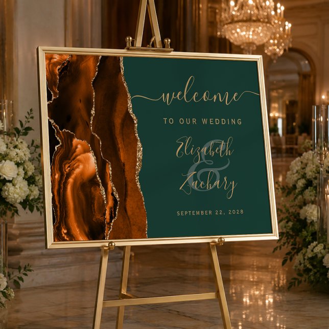 Rust Gold Agate Hunter Green Wedding Willkommen Poster (Von Creator hochgeladen)