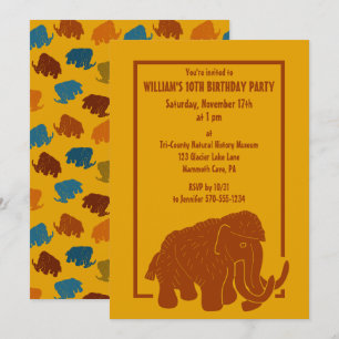 Rust & Gold Cartoon Wolle Mammoth Geburtstagsparty Einladung