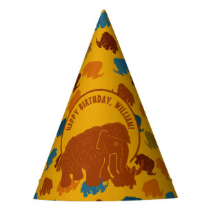 Rust & Gold Cartoon Wooly Mammoth Personalisiert Partyhütchen