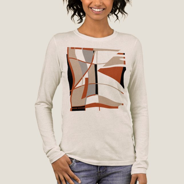 Rust Grau Beige Schwarz fett Große Formen Abstrakt Tri-Blend Shirt (Vorderseite)