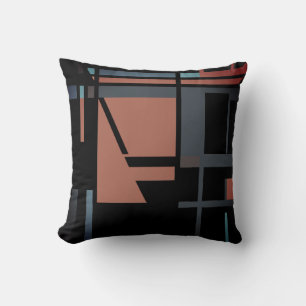 Rust Grey Aquamarin Black Abstrakt Art MCM Look Kissen