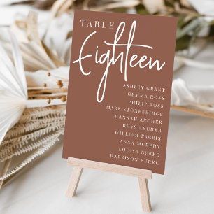 Rust Hand Scripted Table ACHTEEN + Guest Names Tischnummer