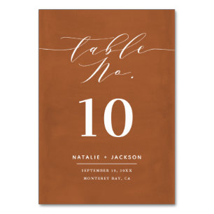 Rust malt elegante Skriptschrift Hochzeit Tischnummer