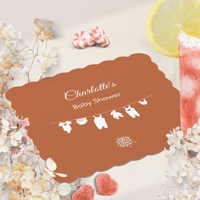 Rust Minimalistisch Boho Gender Neutral Baby Dusch Untersetzer (Rust Minimalist Boho Gender Neutral Baby Shower Paper Coaster ©Susanne Sachers - Sunny Mind 🌞)