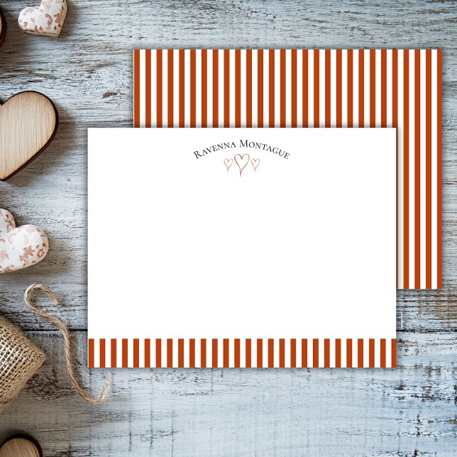 Rust Modern Open Hearts Striped Note Card Mitteilungskarte (Von Creator hochgeladen)