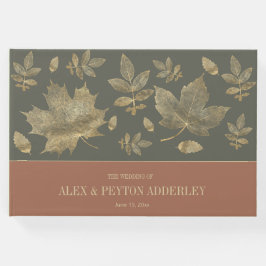 Rust Moss Green Gold Herbst Leaves Hochzeit Gästebuch