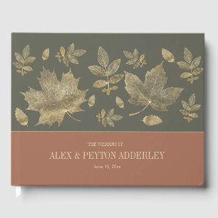 Rust Moss Green Gold Herbst Leaves Hochzeit Gästebuch