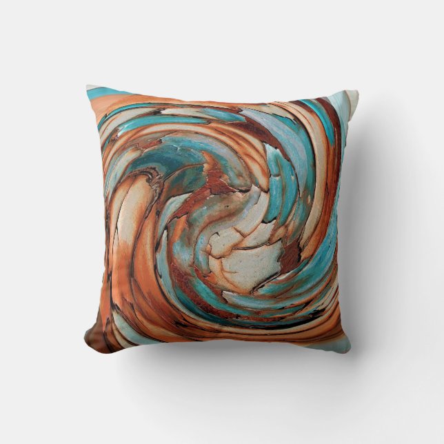 Rust N Blue Abstrakt Art Throw Kissen (Vorderseite)