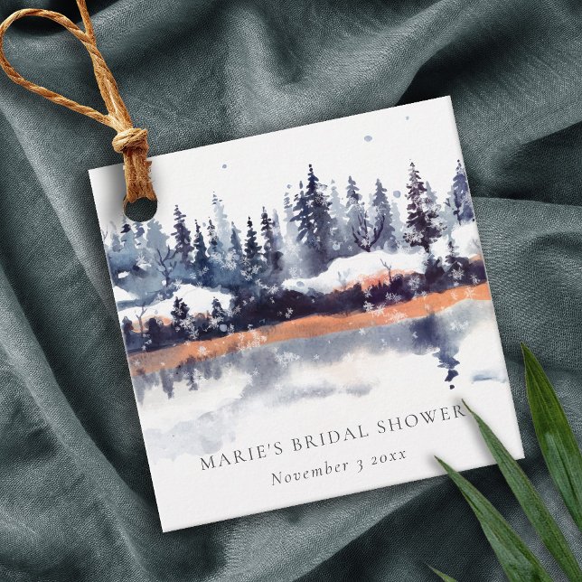 Rust Navy Winter Pine Forest Snow Brautparty Geschenkanhänger (Von Creator hochgeladen)