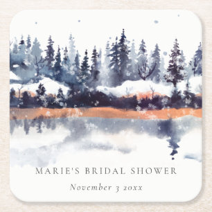 Rust Navy Winter Pine Forest Snow Brautparty Rechteckiger Pappuntersetzer