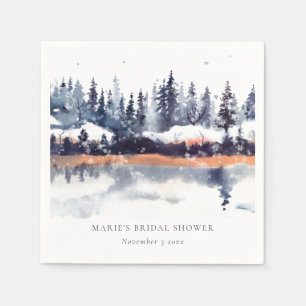 Rust Navy Winter Pine Forest Snow Brautparty Serviette