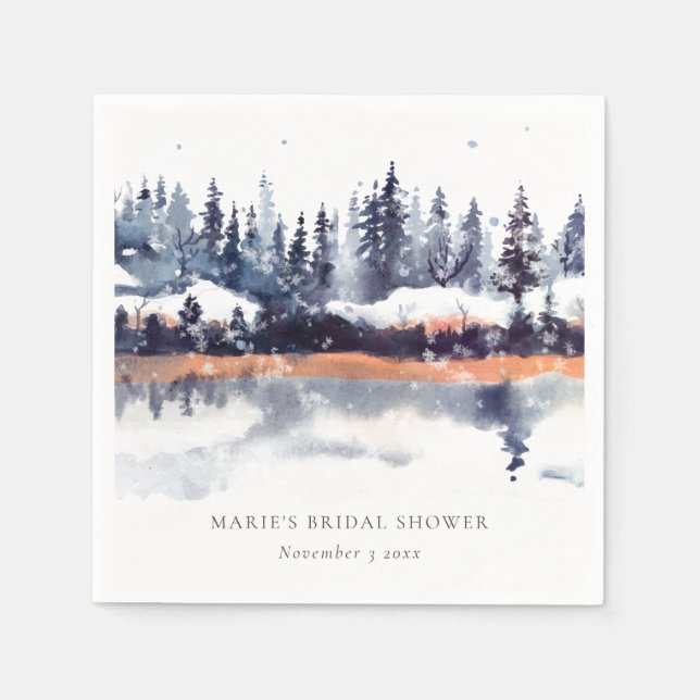 Rust Navy Winter Pine Forest Snow Brautparty Serviette (Vorderseite)