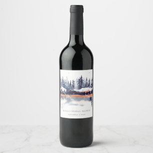 Rust Navy Winter Pine Forest Snow Brautparty Weinetikett