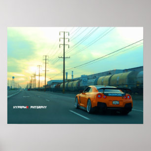 "Rust" Nissan GT-R im Industriegebiet bei Sunset Poster