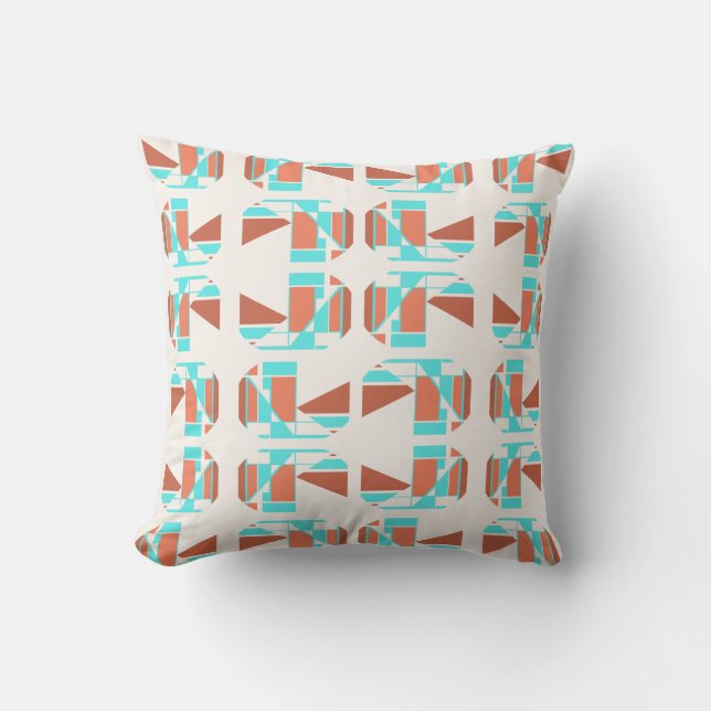 Rust Orange Aqua Tan Small Geometric Pieces Motif Kissen (Vorderseite)