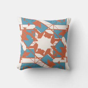 Rust Orange Blue Mediterranean Look Blumenmotiv Kissen