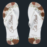 Rust Orange Boho Herbstliche Rose Hochzeit der Bra Flip Flops<br><div class="desc">Tanzen Sie die Nacht mit diesen schönen Hochzeitsflip-Flops. Sie sind für die Braut konzipiert und zeichnen sich durch ein rustikales und dennoch elegantes Design aus, mit handgemalten Aquarellfarben-Rose und Herbstgartenblättern in Rost-, Terrakotta-, Korallenpfirsich- und Brauntönen. Eine schöne Art, extravagant und angemessen bleibe, während Sie Ihren Füßen eine Pause nach einem...</div>