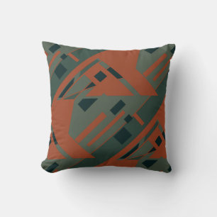 Rust Orange Dark Grey Green Slanted Art Abstrakt Kissen