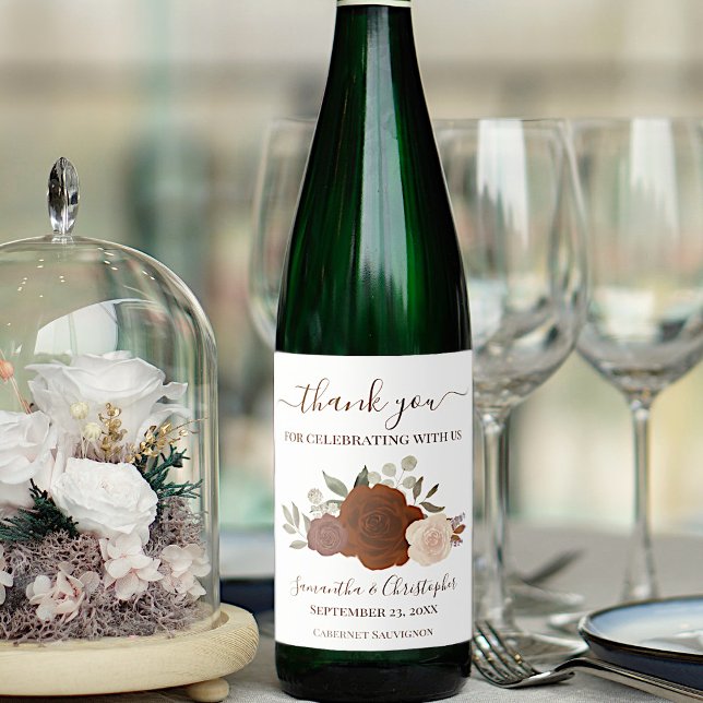 Rust Orange Fall Floral Elegant Hochzeit Vielen Da Weinetikett (Von Creator hochgeladen)