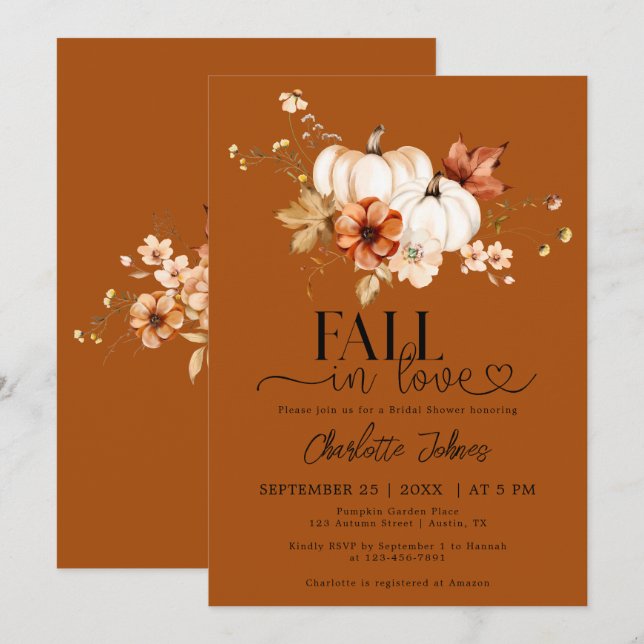 Rust Orange Fall in Liebe Pumpkin-Brautparty Einladung (Vorne/Hinten)