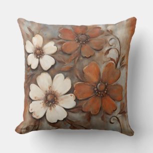 Rust Orange Grau Brown Modern Floral Kissen
