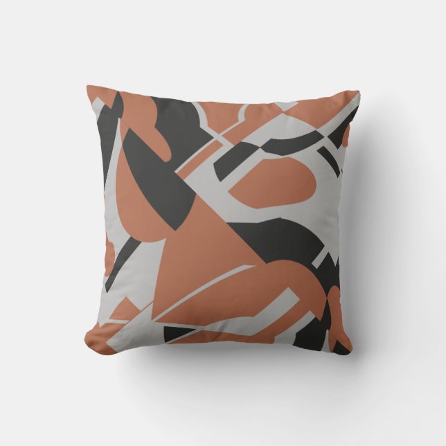 Rust Orange Gray Black Bold Diagonal MCM Look Kissen (Vorderseite)