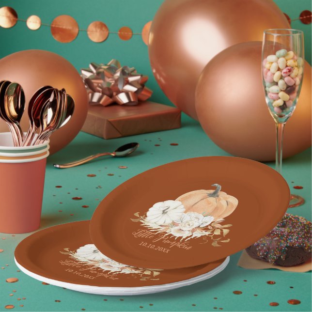 Rust Orange Little Pumpkin Baby Shower Pappteller (Multi)