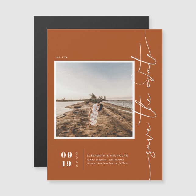 Rust Orange | Modernes Minimal-Save the Date-Foto Magneteinladung (Vorne/Hinten)