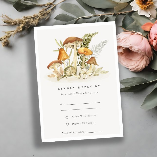 Rust Orange Mushroom Fern Fauna Wedding Rsvp Karte (Von Creator hochgeladen)